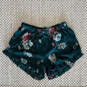 Topshop Khloe Cali Emerald Floral Satin Shorts